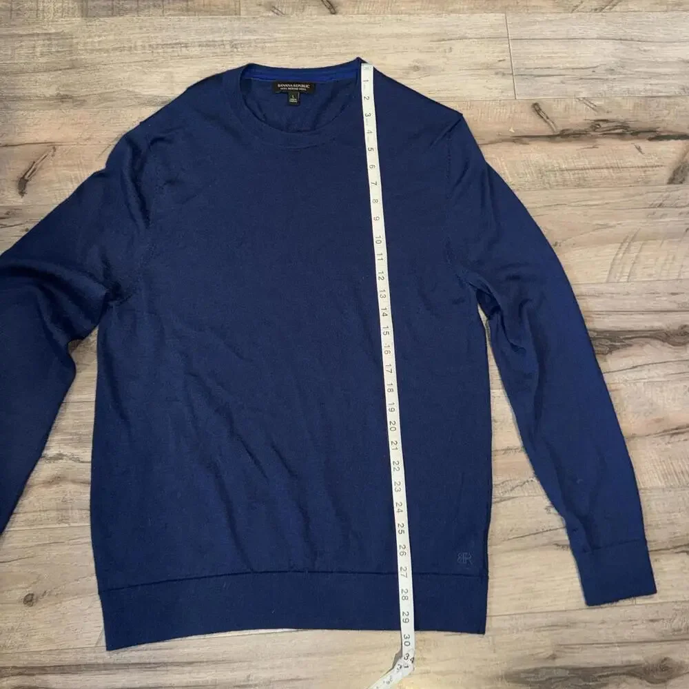 Men's‎ Banana Republic Merino Wool Sweater Large Navy Crew Neck Pullover Classic